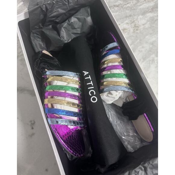 New Attico Rainbow Metallic Strappy Flat Slide on Sandals Size 35 - Picture 13 of 14